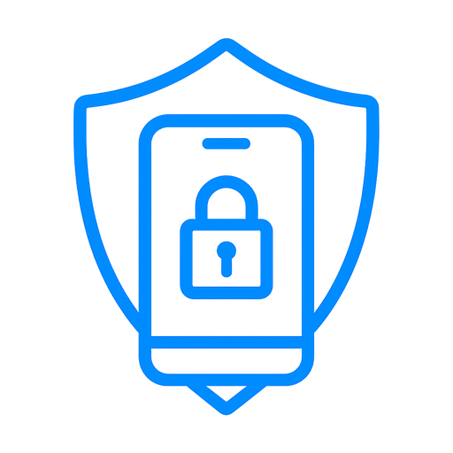 A shield with a phone showing a lock — two-factor authentication on each account.